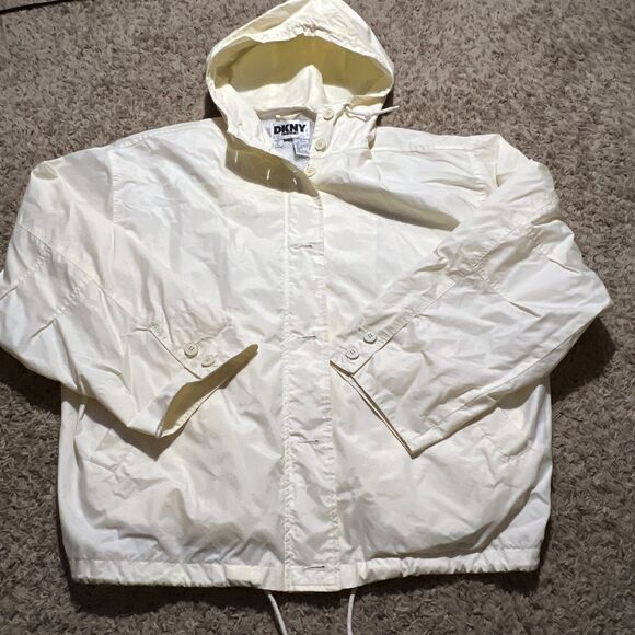 DKNY Beach Men's Large Oversized Windbreaker Cream / Off White Jacket - Picture 3 of 8